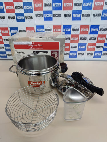 Lagostina Olla a presión La Classica Lagofusion, olla a presión Ø 22 cm, capacidad 5L, con cesta, recetario y Ecodose, asas de baquelita, válvula de peso y fondo Lagofusion